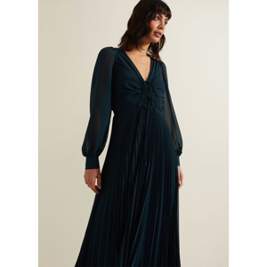 Phase Eight Kindra Teal Chiffon Pleated Midi Dress